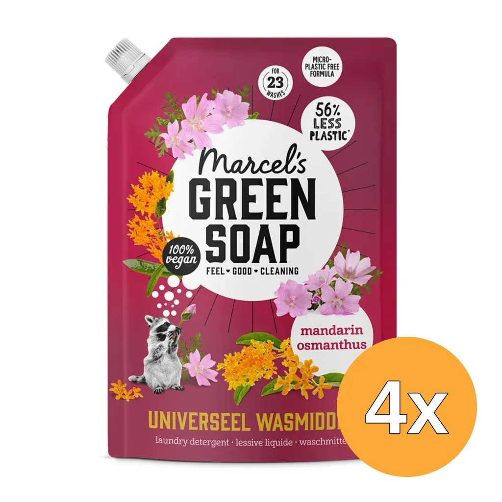 4x Marcel's Green Soap Wasmiddel Mandarijn & Osmanthus Navulling (1000 ml)