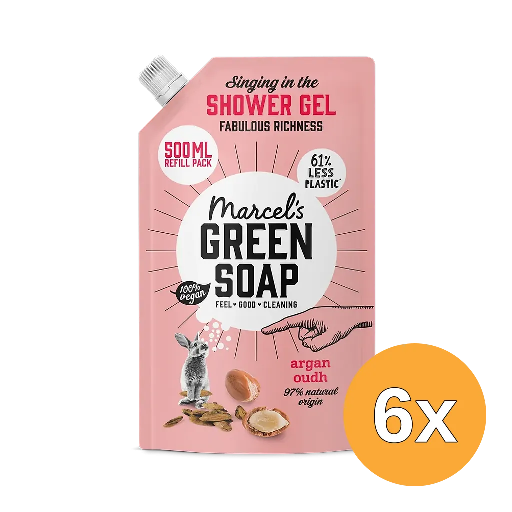 6x Marcel's Green Soap Shower Gel Argan & Oudh Navulling (500 ml)