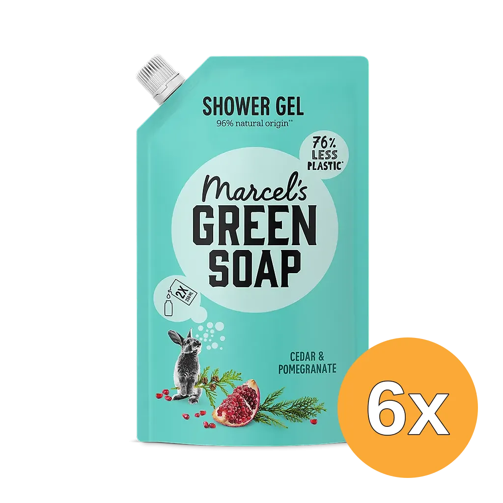 6x Marcel's Green Soap Shower Gel Cedar & Pomegranate Navulling (500 ml)