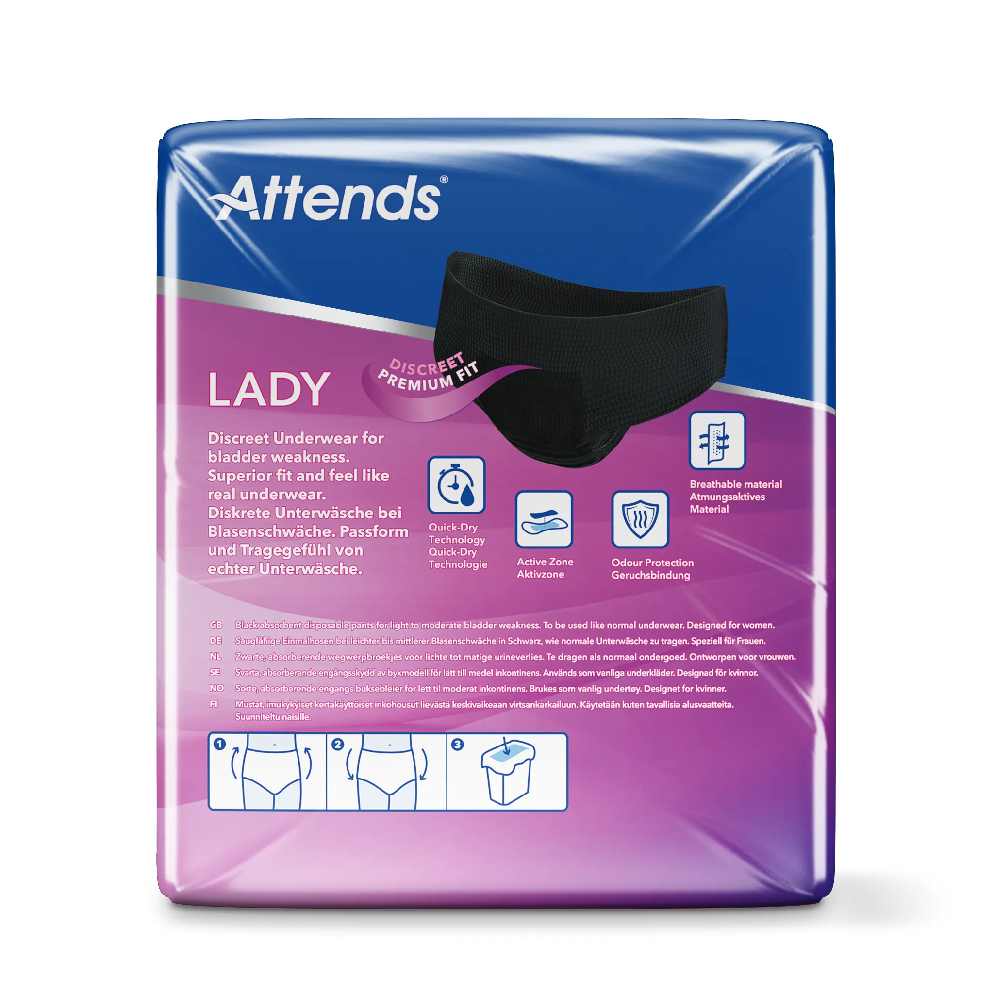 Attends Lady Discreet Underwear Zwart 3M (10 Stuks)