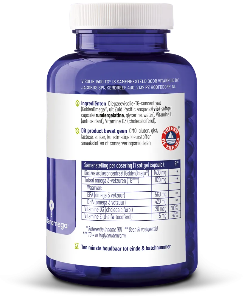 Vitakruid Visolie 1400 TG® Triglyceriden met D3 (90 Softgels) - image 2