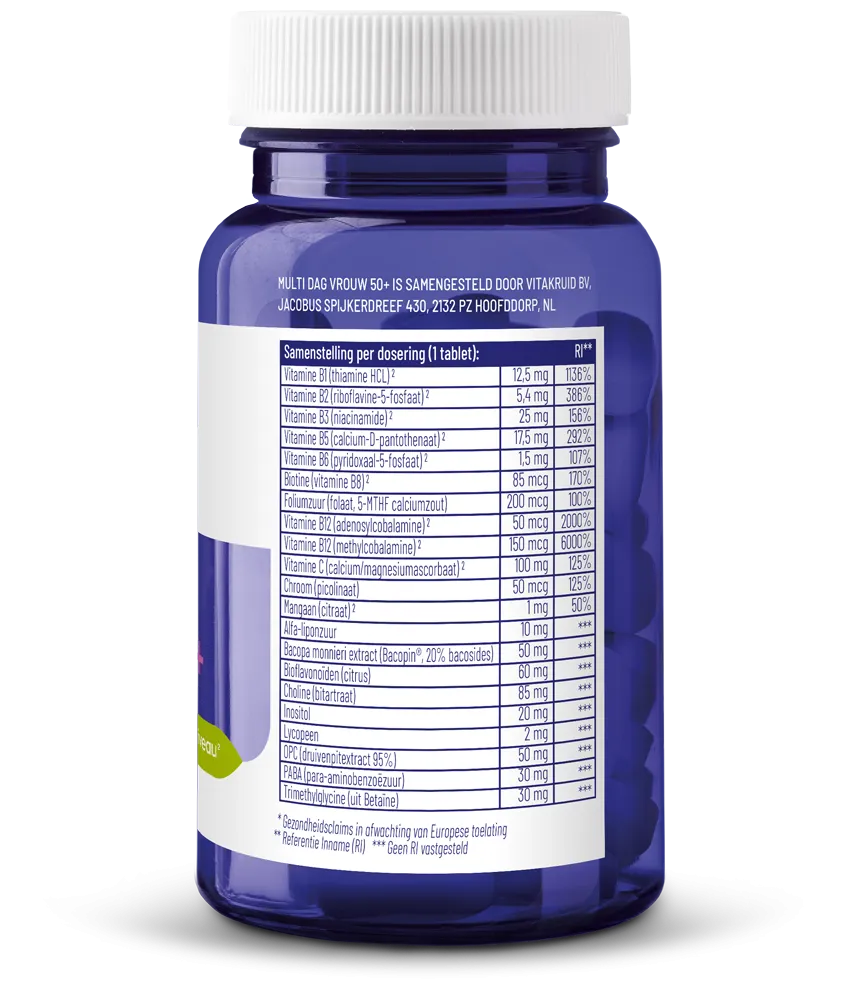 Vitakruid Multi Dag Vrouw 50+ 100% Vegan (30 tabletten) - image 2