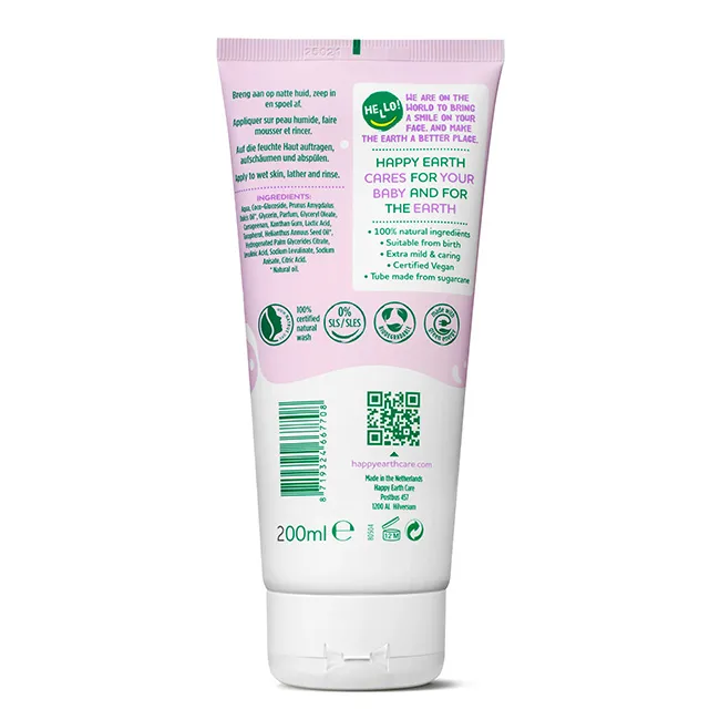 Happy Earth Wasgel creme olie baby & kids (200 ml)