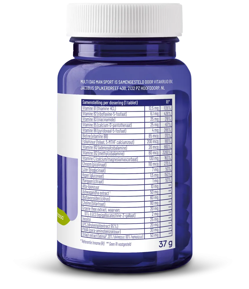 Vitakruid Multi Dag Man Sport 100% Vegan (30 tabletten) - image 2