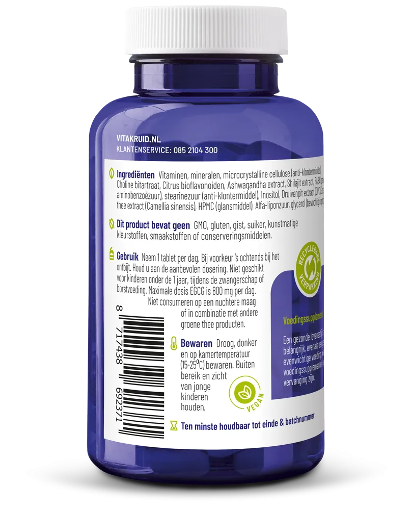 Vitakruid Multi Dag Man Sport 100% Vegan (90 tabletten)