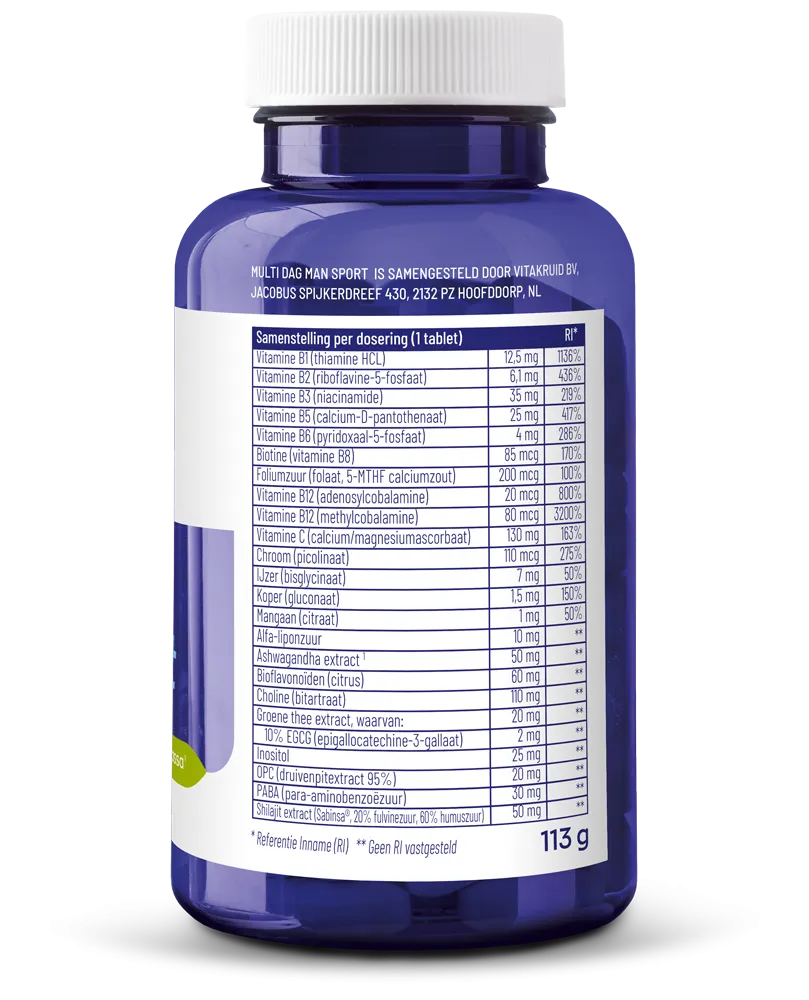 Vitakruid Multi Dag Man Sport 100% Vegan (90 tabletten) - image 2