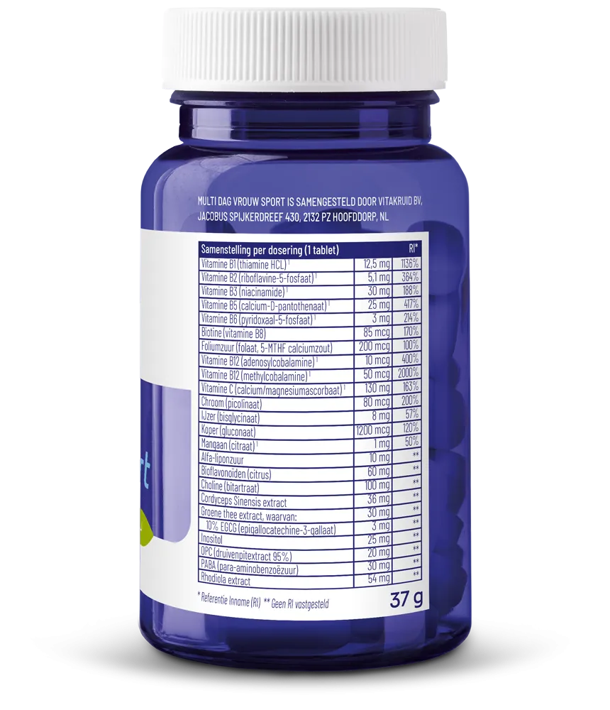 Vitakruid Multi Dag Vrouw Sport 100% Vegan (30 tabletten) - image 2