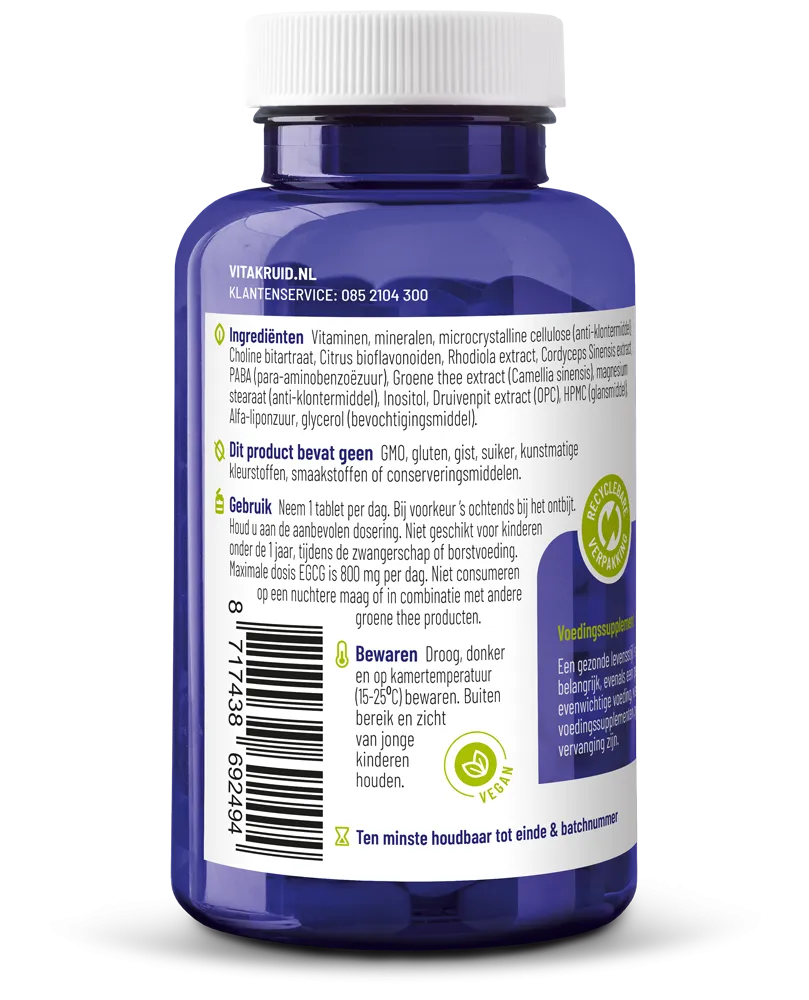 Vitakruid Multi Dag Vrouw Sport 100% Vegan (90 tabletten)