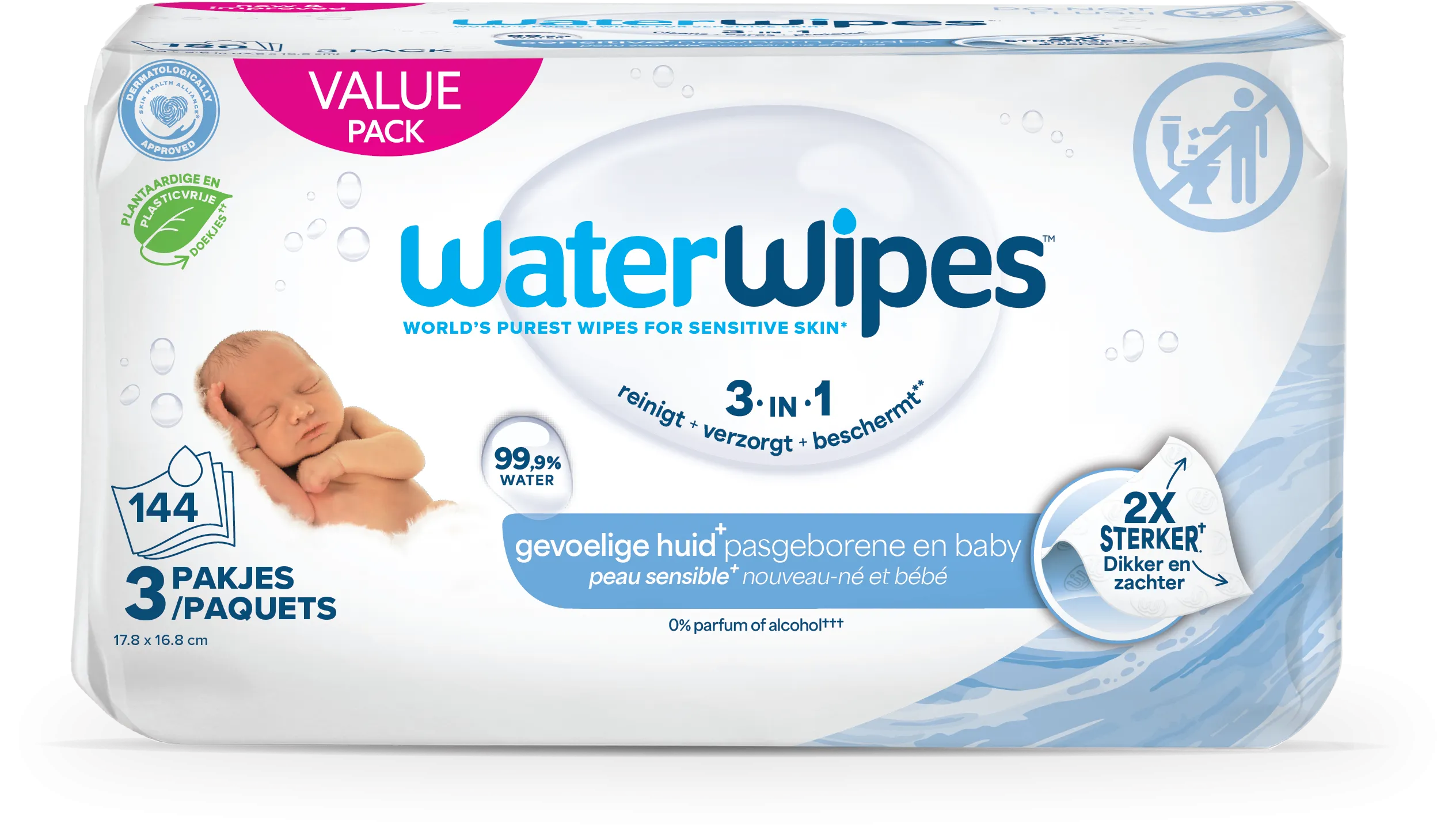 WaterWipes Babydoekjes 3-pack (144 stuks)