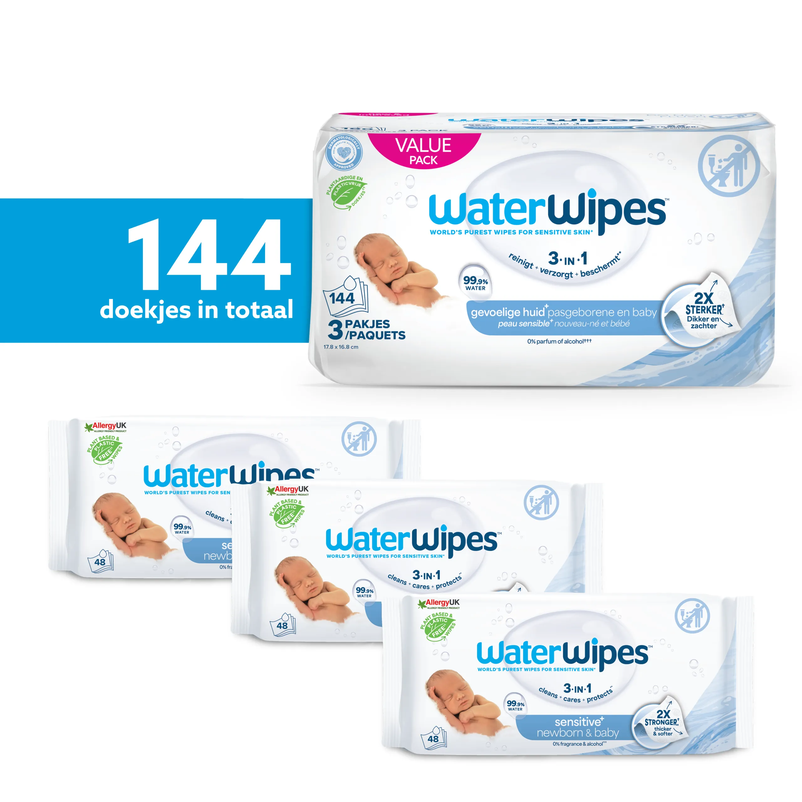 WaterWipes Babydoekjes 3-pack (144 stuks) - image 3