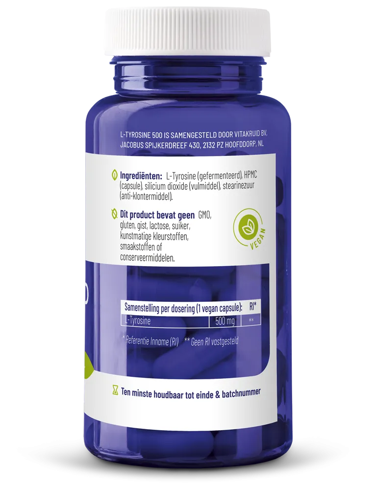 Vitakruid L-Tyrosine 500mg uit Fermentatie (60 vega capsules) - image 2