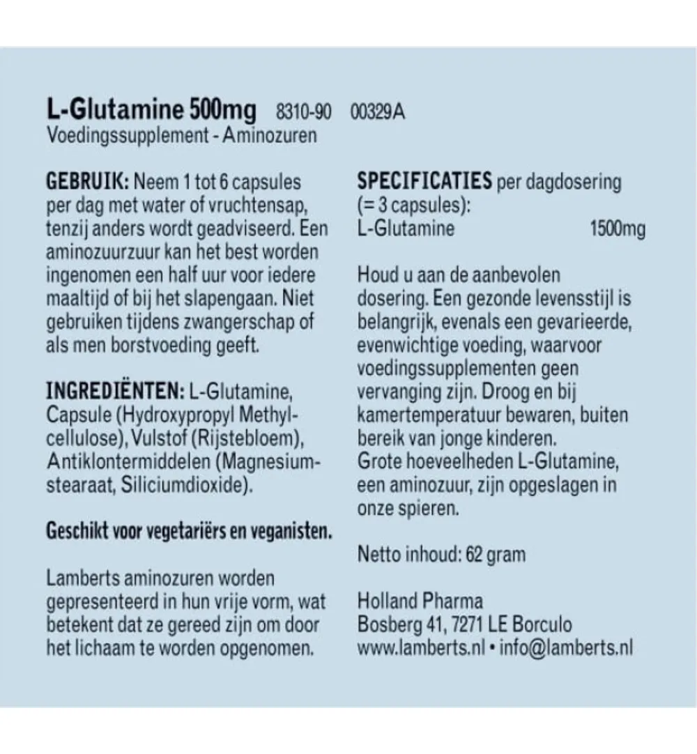 Lamberts L-Glutamine 500mg (90 vega capsules)