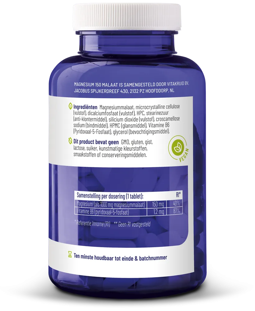 Vitakruid Magnesium 150 Malaat met Vitamine B6 (P-5-P) (90 tabletten) - image 2