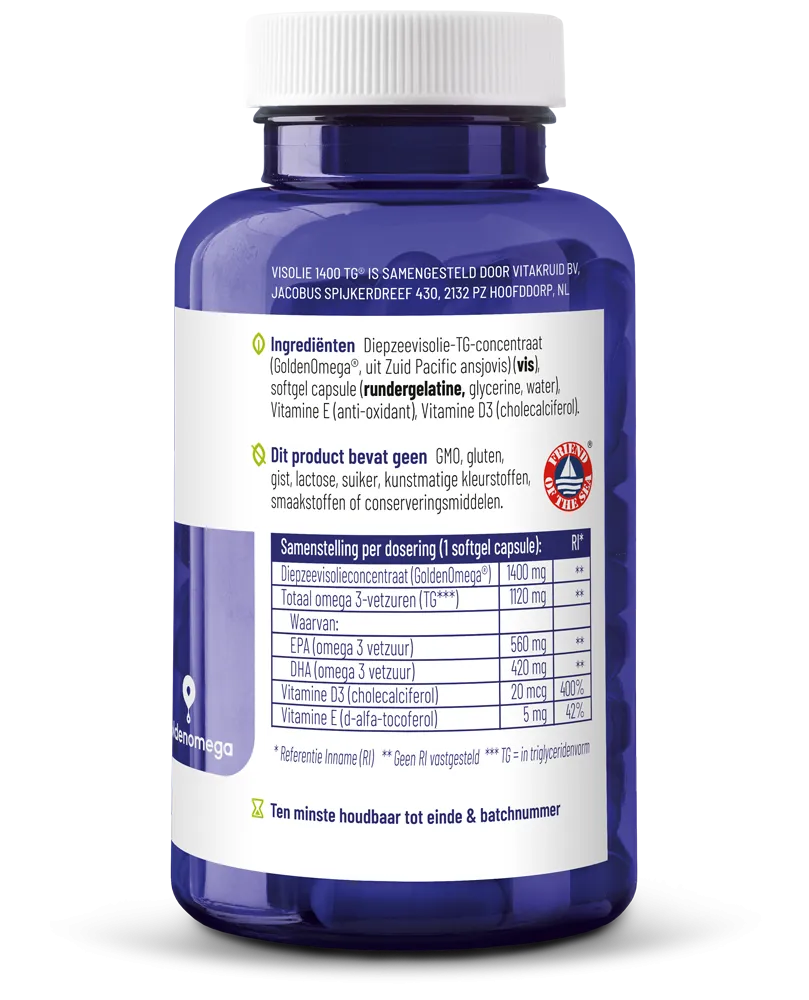Vitakruid Visolie 1400 TG® Triglyceriden met D3 (60 softgels) - image 2