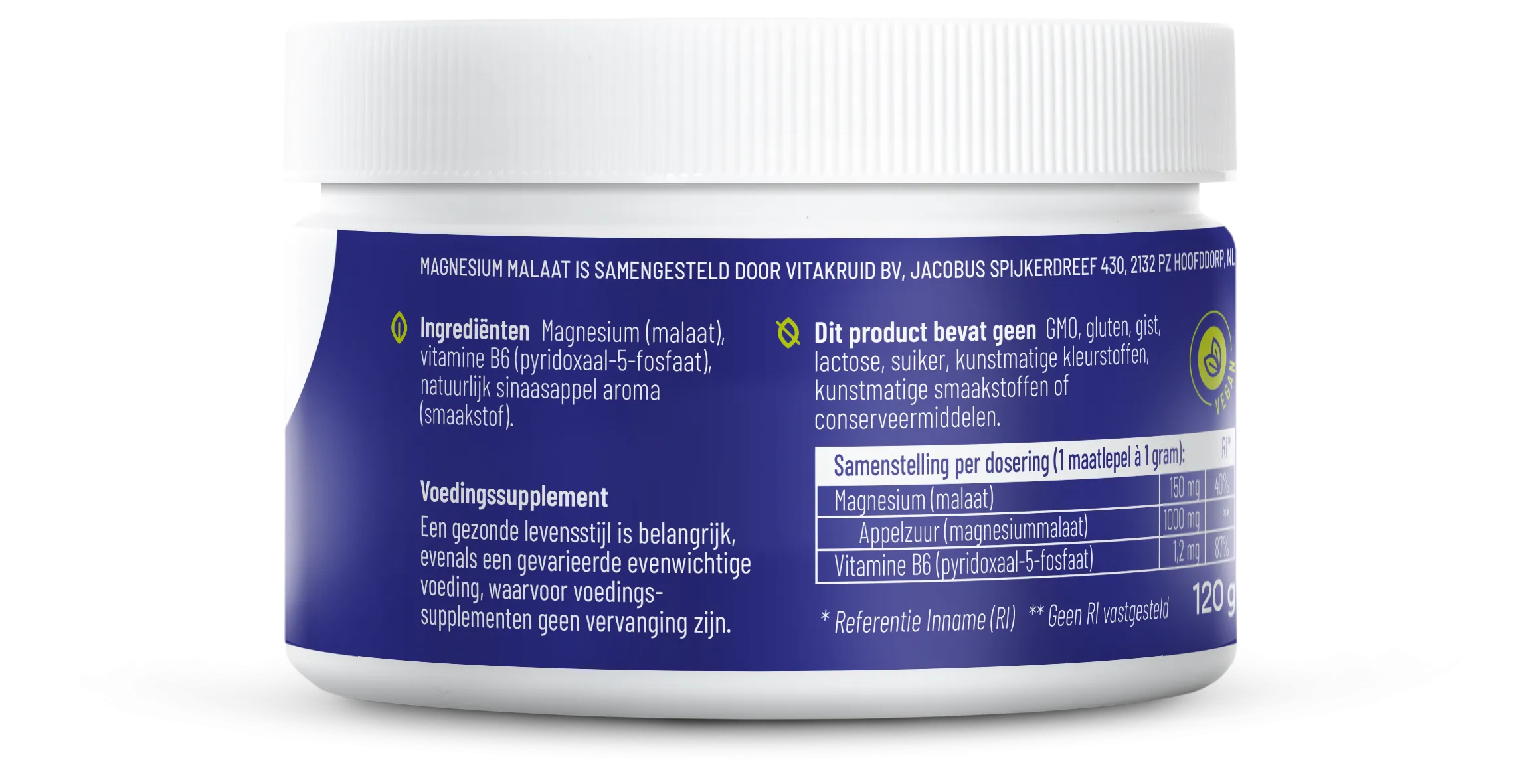 Vitakruid Magnesium Malaat met Vitamine B6 (P-5-P) (120 gr) - image 2