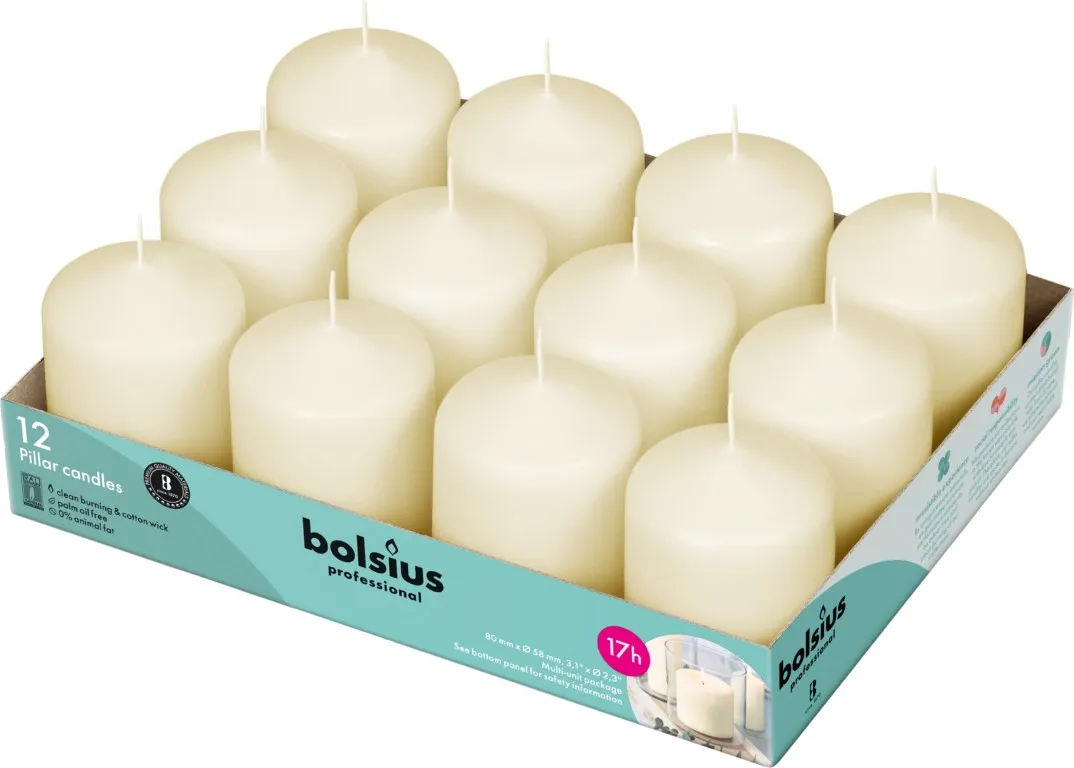 Bolsius Horeca Stompkaarsen 8/6 Ivoor (12 stuks)