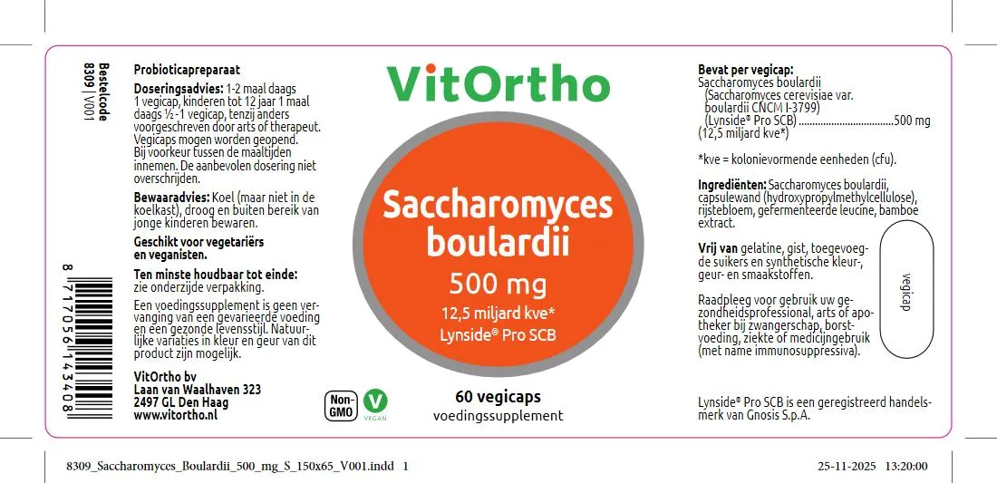 VitOrtho Saccharomyces Boulardii 500 mg (60 vega capsules)