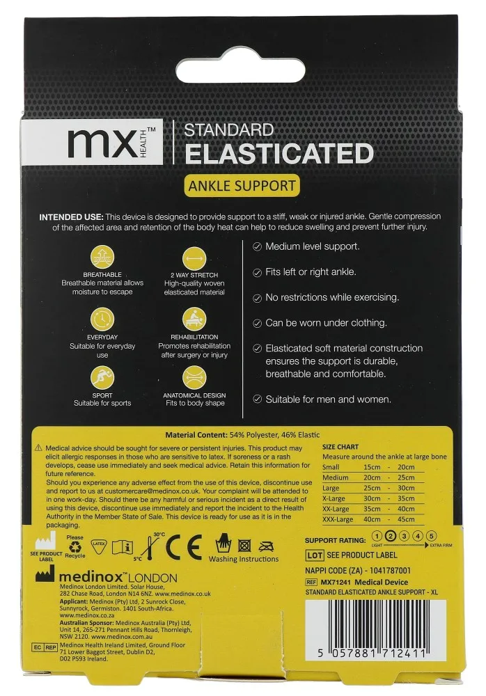 Mx Health Standard Elasticated Ankle Support XL (1 stuk)