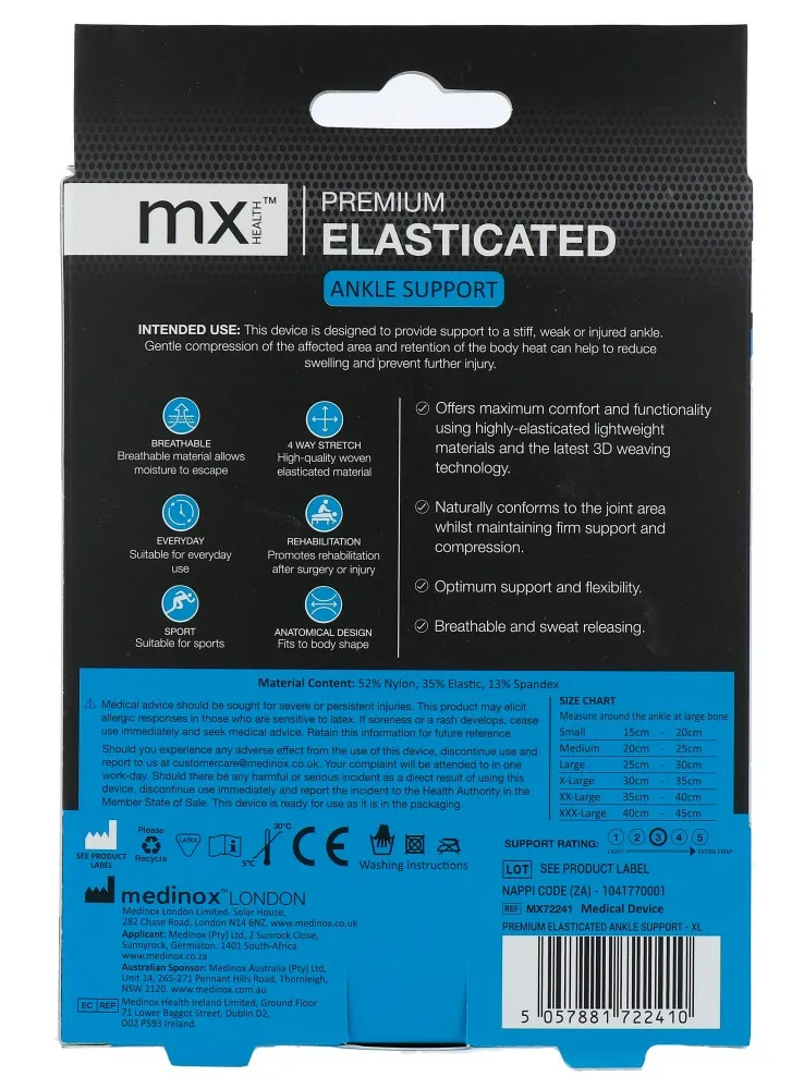 Mx Health Premium Elasticated Ankle Support XL (1 stuk)