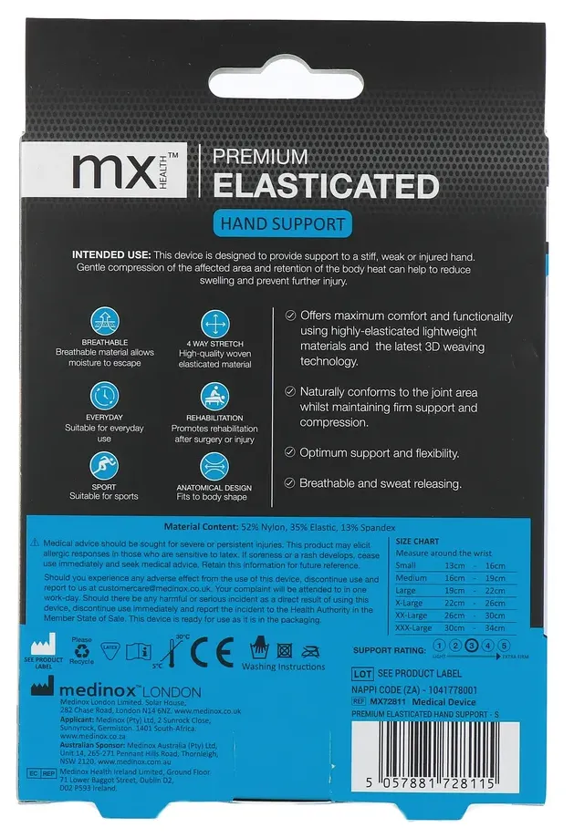 Mx Health Premium Elasticated Hand Support S (1 stuk)