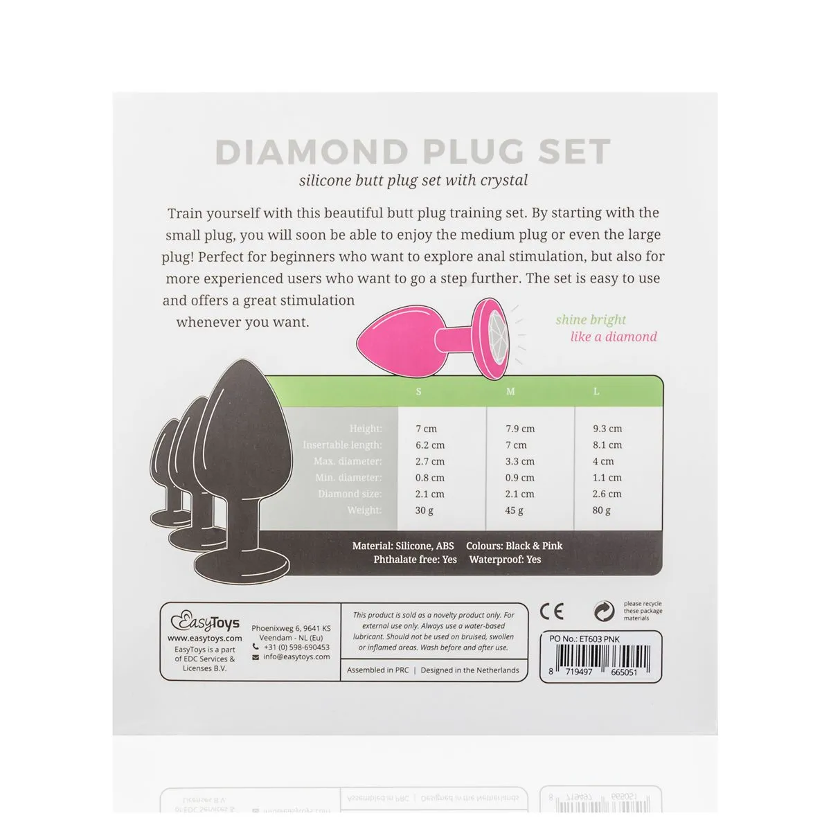 Easytoys Anal Collection - Silicone Buttplug Set with Diamond Roze (1 stuk) - image 7