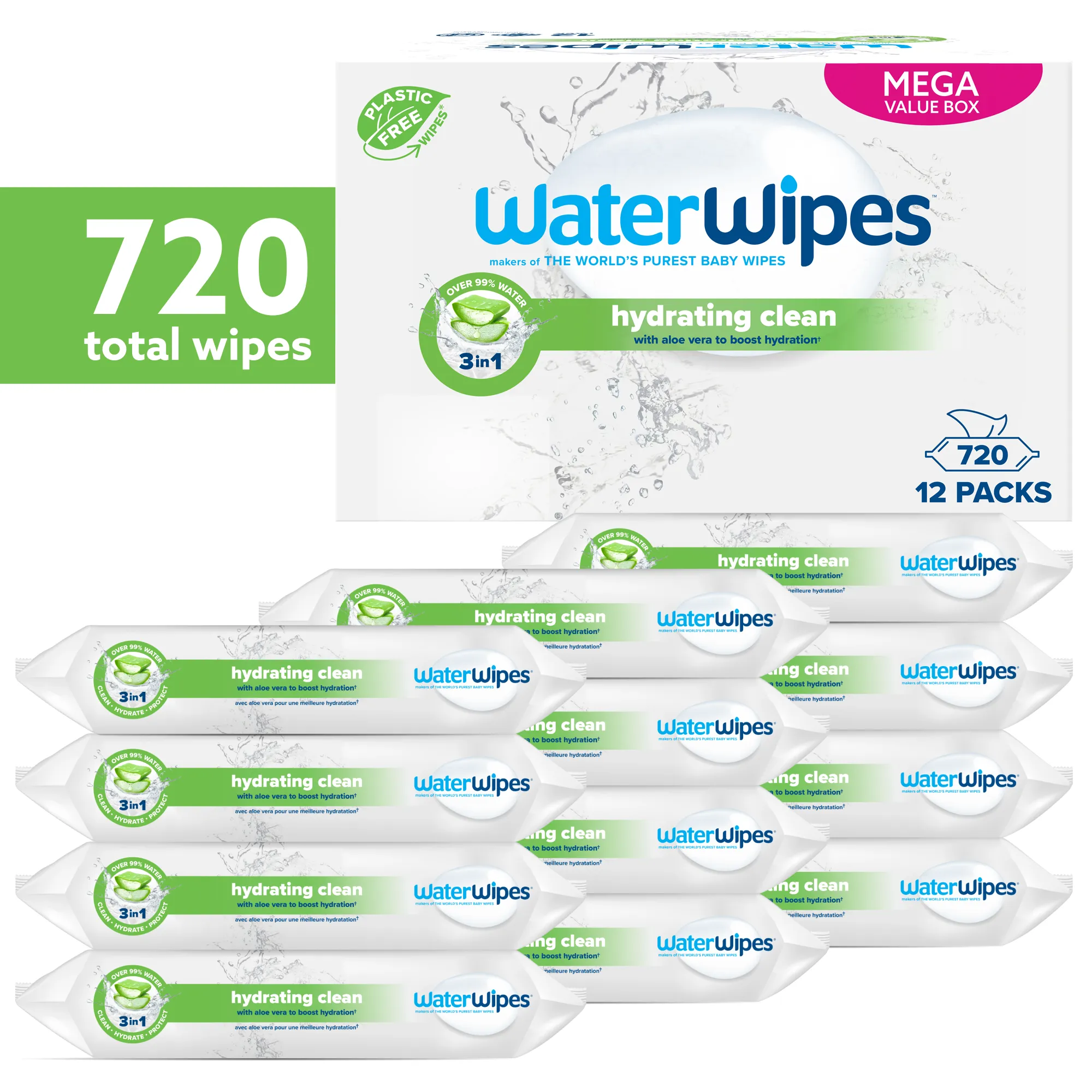 Waterwipes Billendoekjes - Hydrating (12 x 60 stuks)