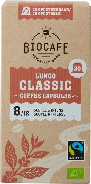 Biocafe Koffiecapsules Lungo (20 stuks)