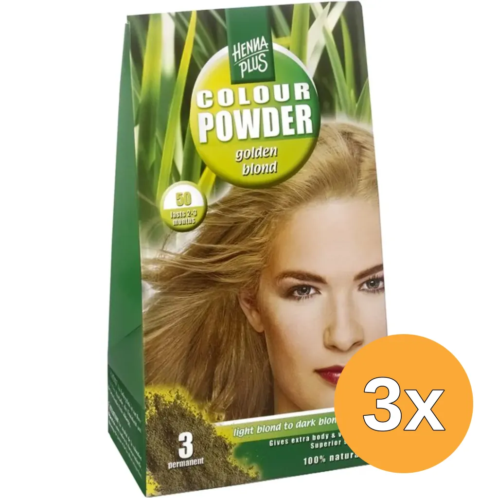 3x Hennaplus Colour Powder 50 Golden Blond (100 gr)