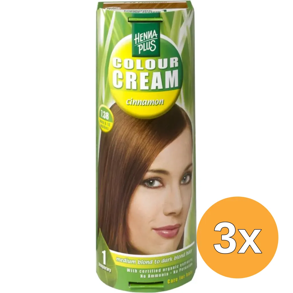 3x Hennaplus Colour cream 7.38 cinnamon (60 ml)
