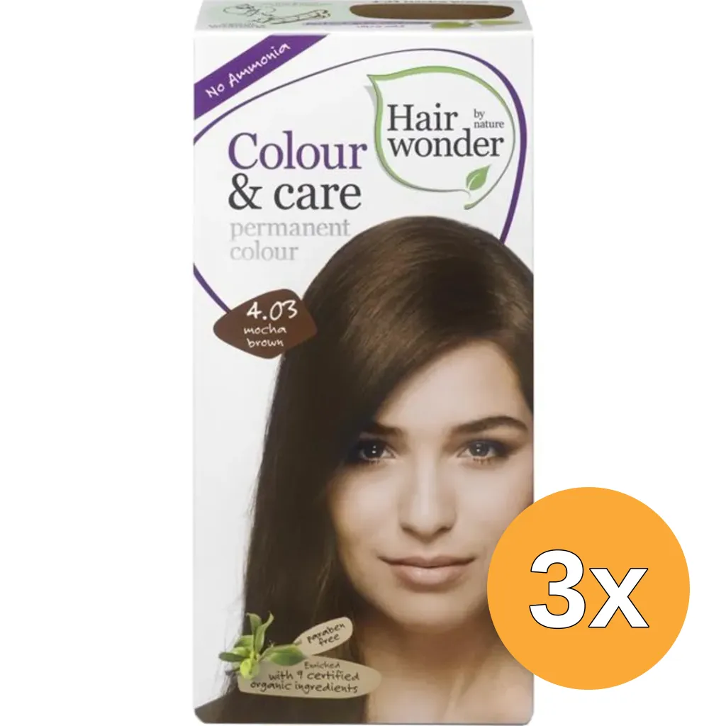3x Hairwonder Colour & Care 4.03 mocca brown (100 ml)