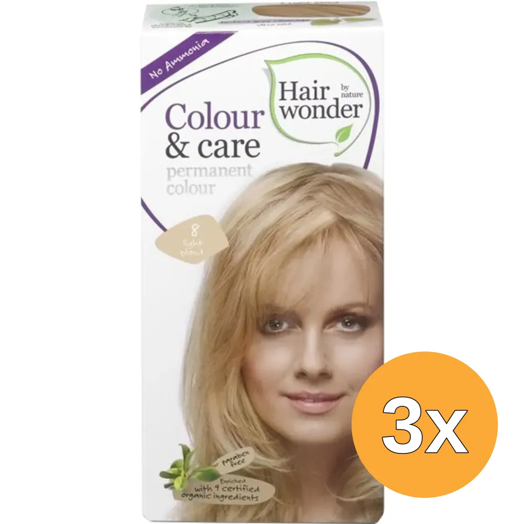 3x Hairwonder Colour & Care 8 light blond (100 ml)