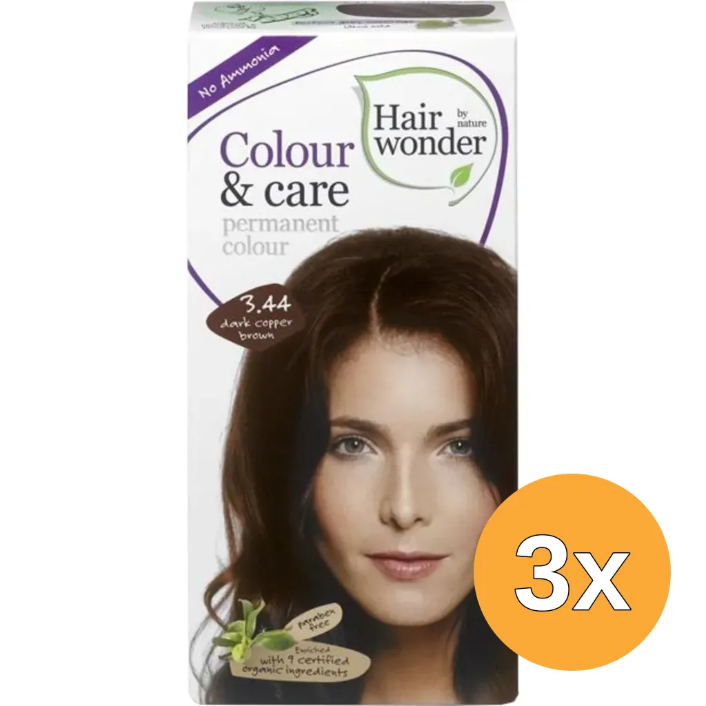 3x Hairwonder Colour & Care Dark Copper Brown 3.44 (100 ml)
