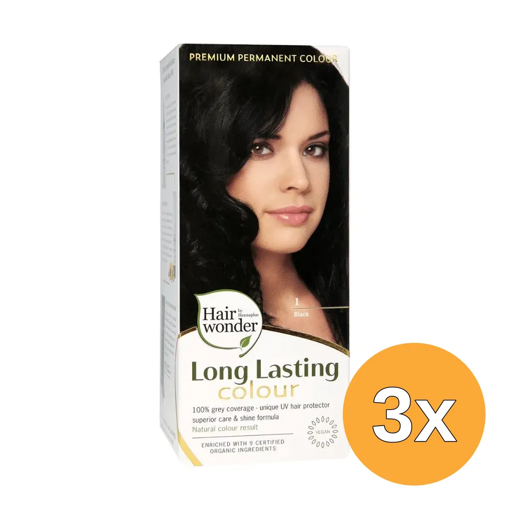 3x Hairwonder Long Lasting Colour 1 Black (100 ml)