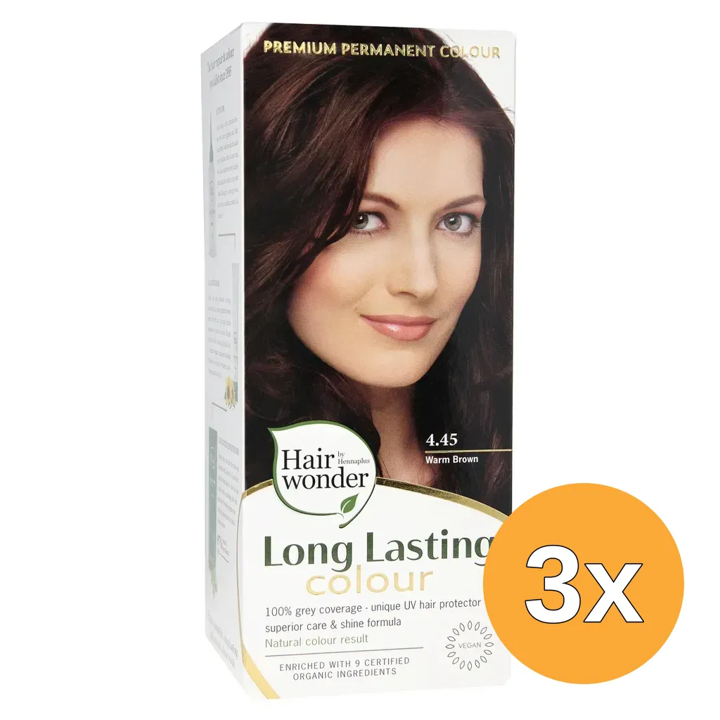 3x Hairwonder Long Lasting Colour 4.45 Warm Brown (100 ml)