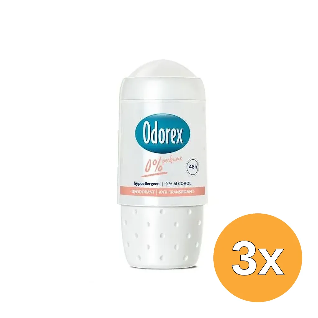 3x Odorex Deodorant roller 0% perfume (50 ml)