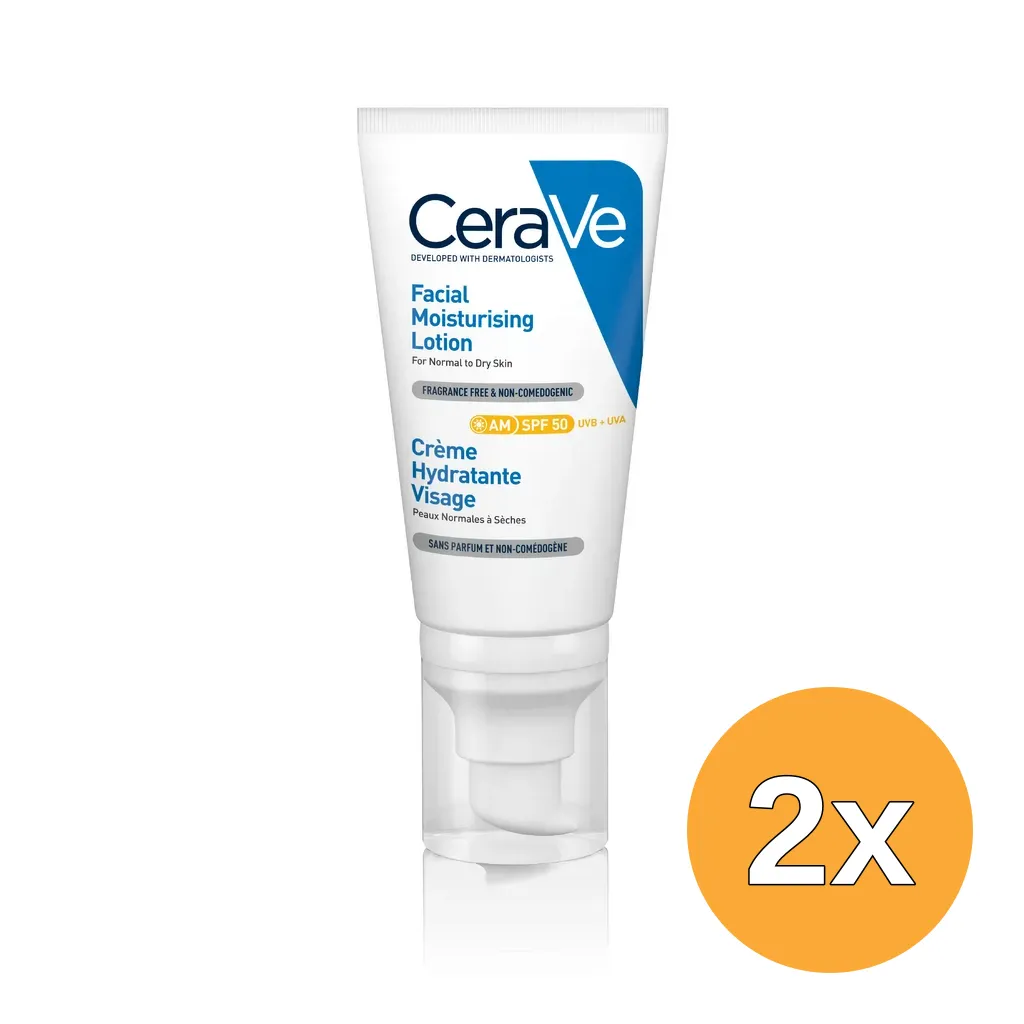 2x Cerave Hydraterende Gezichtscrème SPF 50 (52 ml)