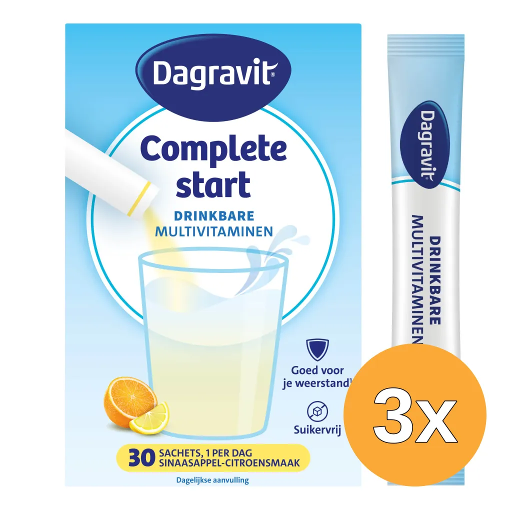 3x Dagravit Complete Start Drinkbare Multivitaminen Citroen-Sinaasappel (30 sachets)