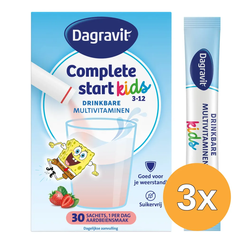 3x Dagravit Complete Start Drinkbare Multivitaminen Kids 3-5 Aardbei (30 sachets)