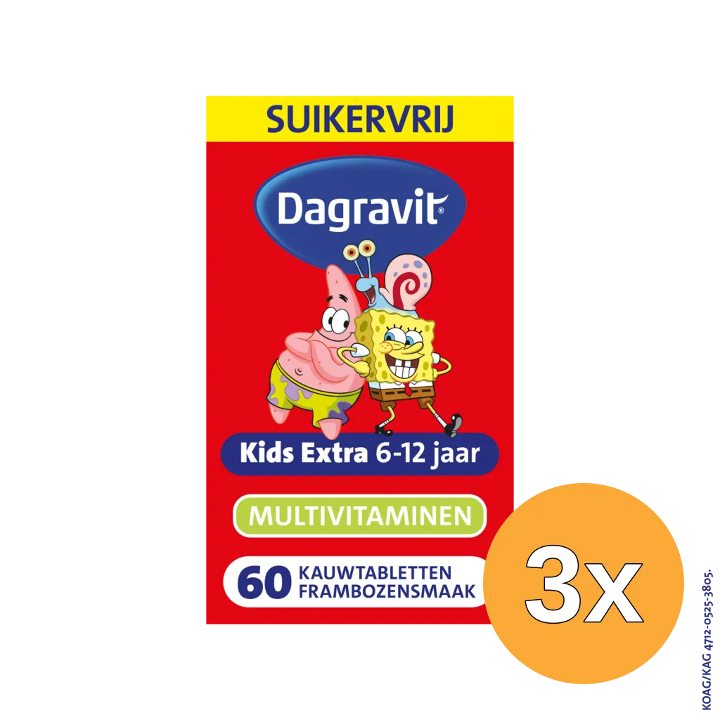 3x Dagravit Kids Extra 6-12 Jaar Multivitaminen (60 tabletten)