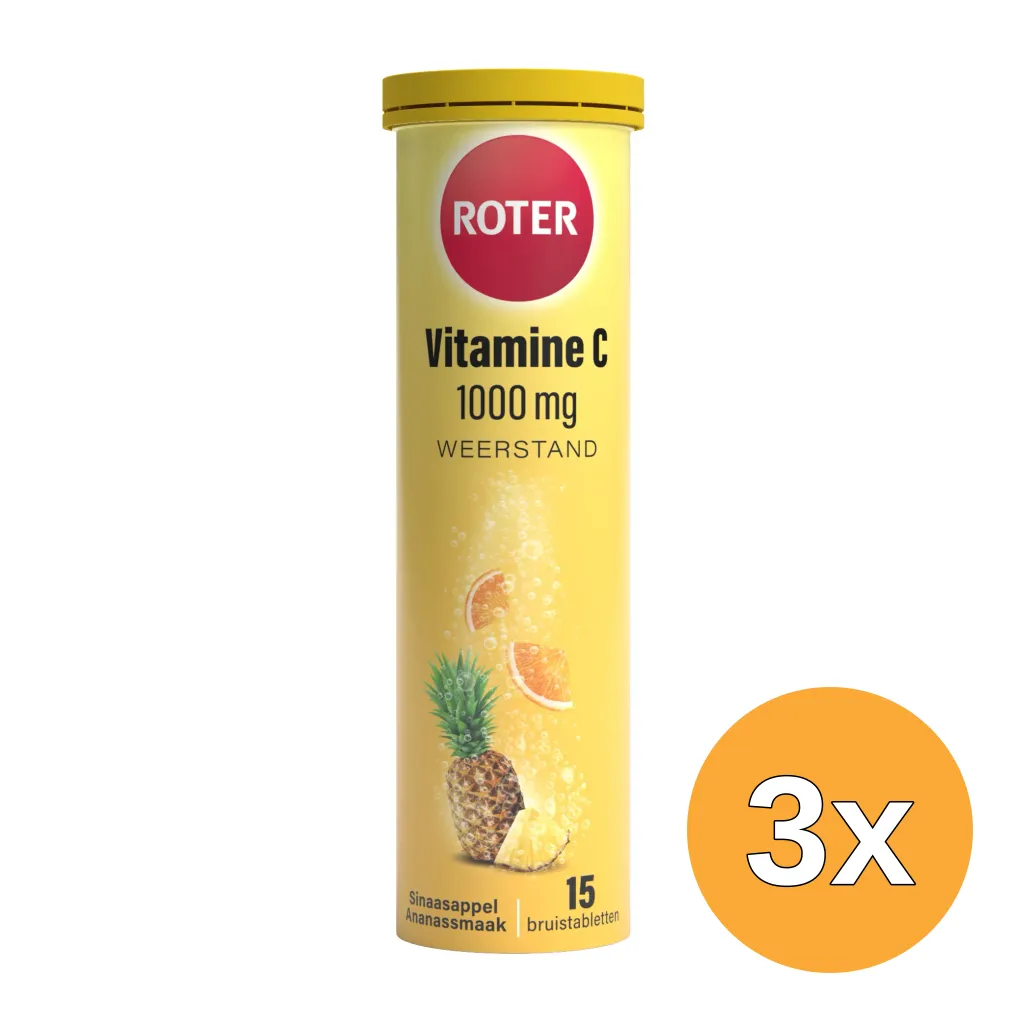 3x Roter Vitamine C 1000mg Sinaasappel-Ananas bruistabletten (15 tabletten)