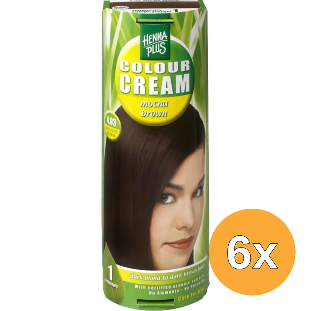 6x Hennaplus Colour Cream 4.03 Mocha Brown (60 ml)