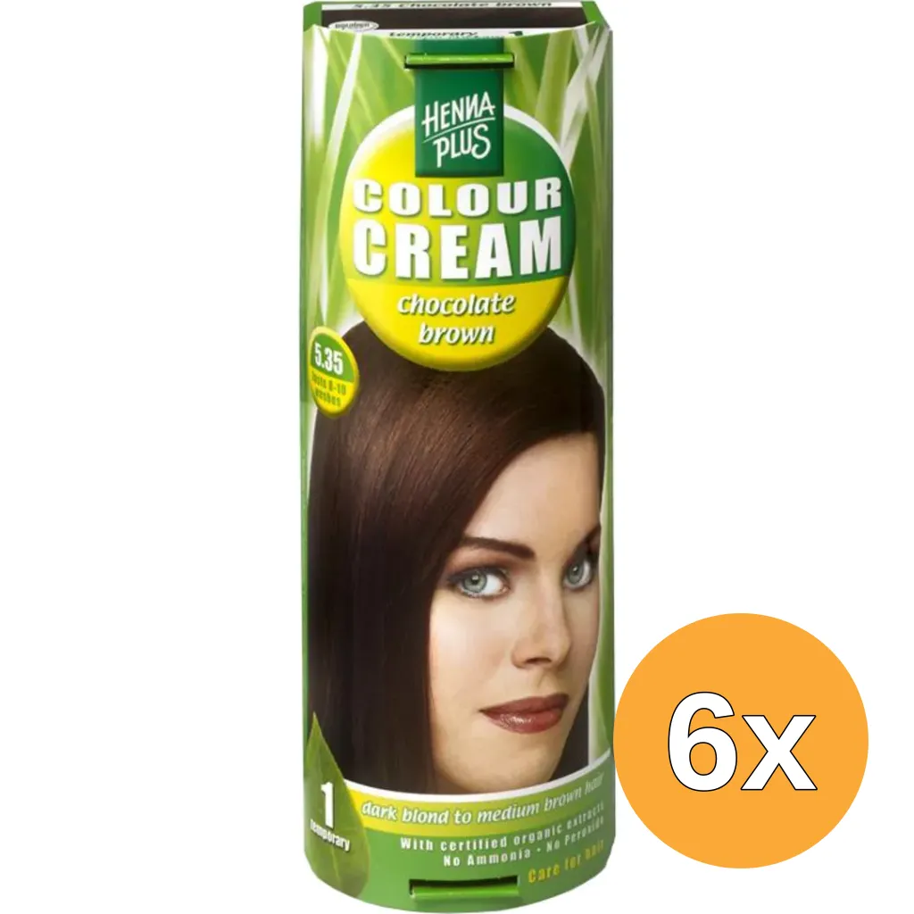 6x Hennaplus Colour Cream 5.35 Chocolate Brown (60 ml)