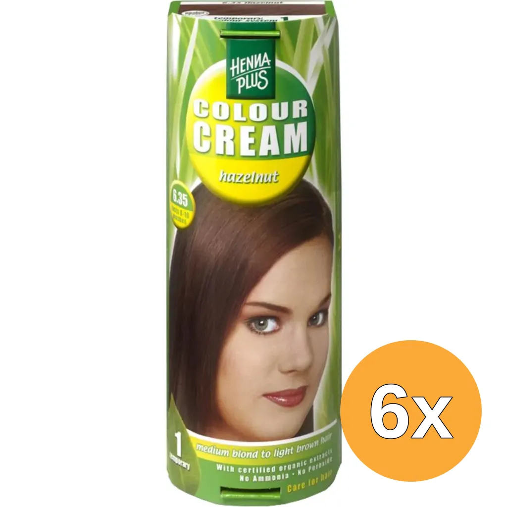 6x Hennaplus Colour Cream 6.35 Hazelnut (60 ml)