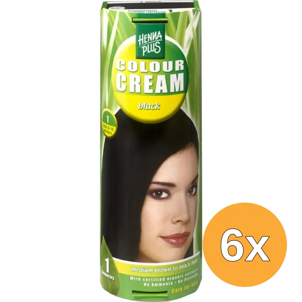 6x Hennaplus Colour cream black 1 (60 ml)