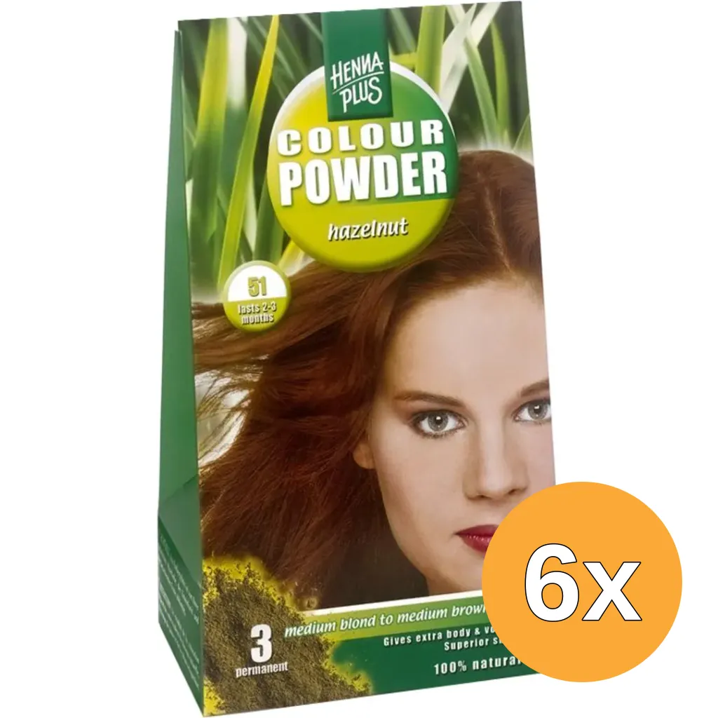 6x Hennaplus Colour powder 51 hazelnut (100 gr)