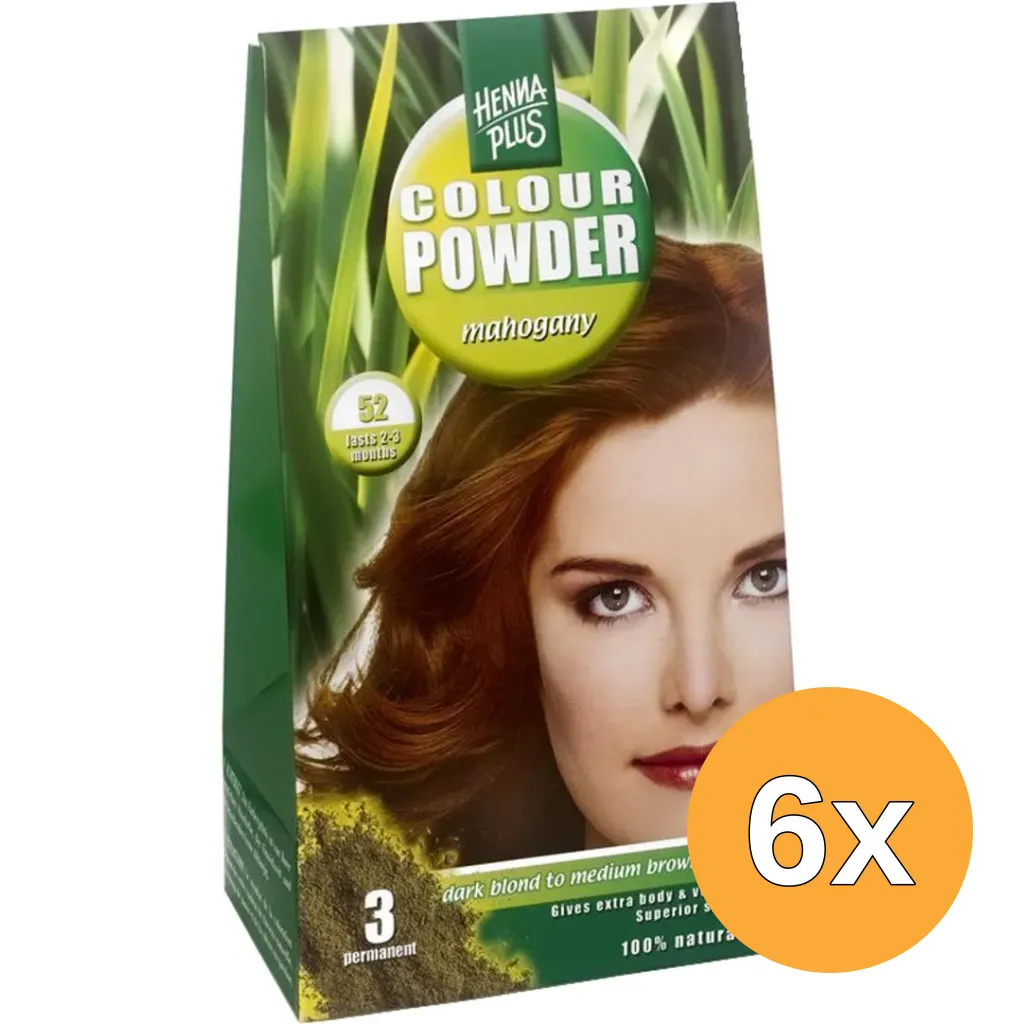 6x Hennaplus Colour powder 52 mahogany (100 gr)