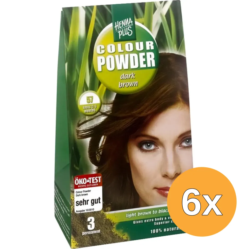 6x Hennaplus Colour powder 57 dark brown (100 gr)