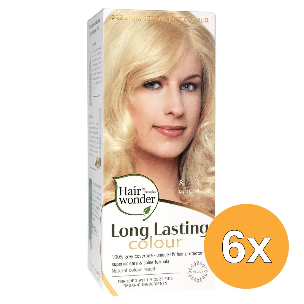 6x Hairwonder Long Lasting Colour 8 Light Blond (100 ml)