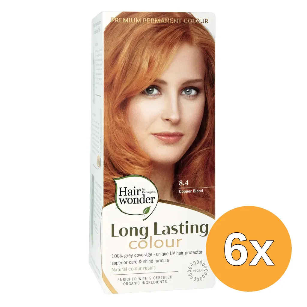 6x Hairwonder Long Lasting Colour 8.4 Copper Blond (100 ml)