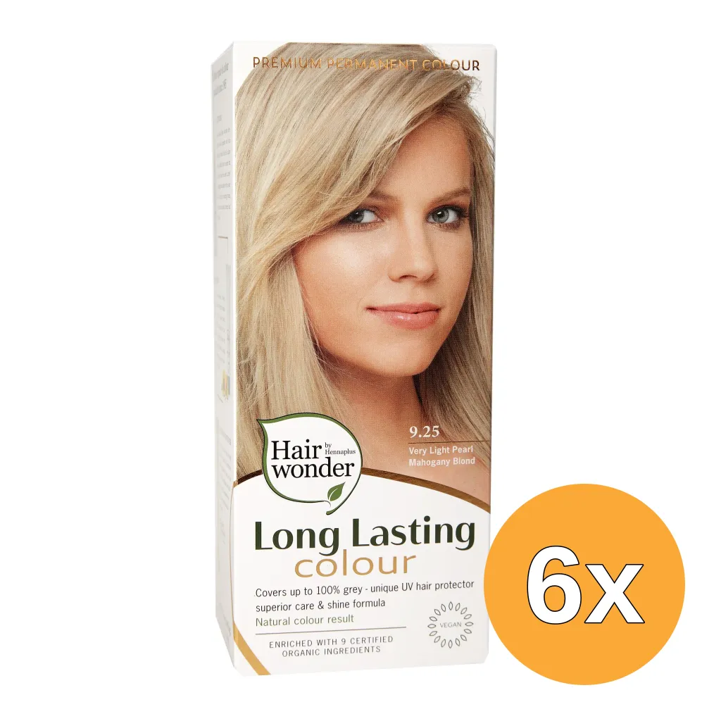 6x Hairwonder Long Lasting Colour Very Light Pearl Mahogany Blond 9.25 (100 ml)